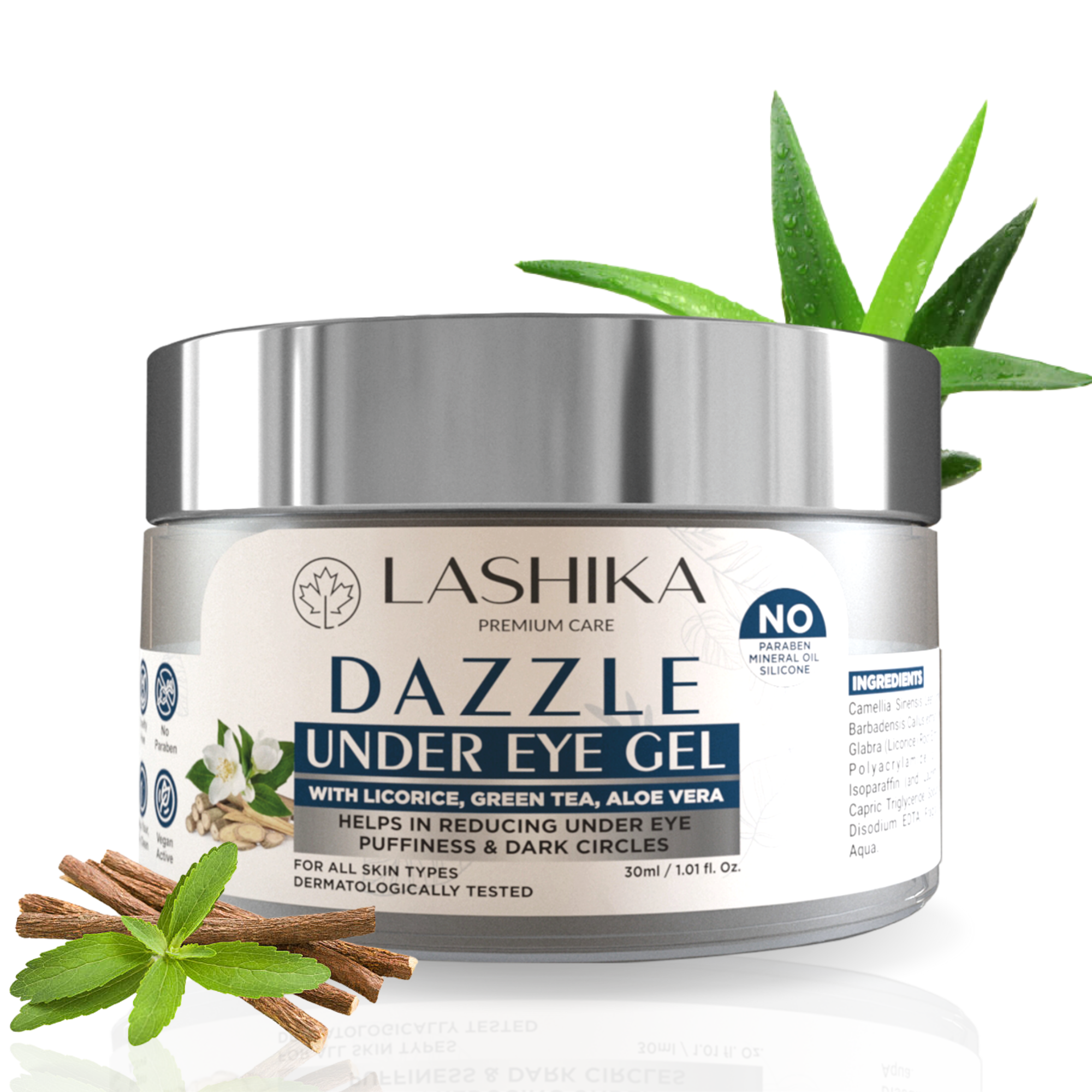 Dazzle Under Eye Gel - 30 ml with Licorice, Green Tea, Aloe Vera Helps in Reducing Under Eye Puffiness &amp; Dark Circles