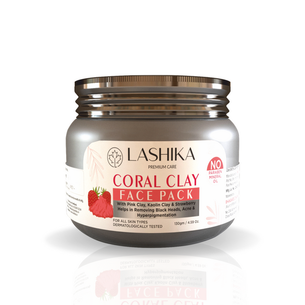 Coral Clay Face Pack - 130 gm with Pink Clay, Kaolin Clay & Strawberry Helps In Removing Black Heads, Acne & Hyperpigmentation - For All Skin Types