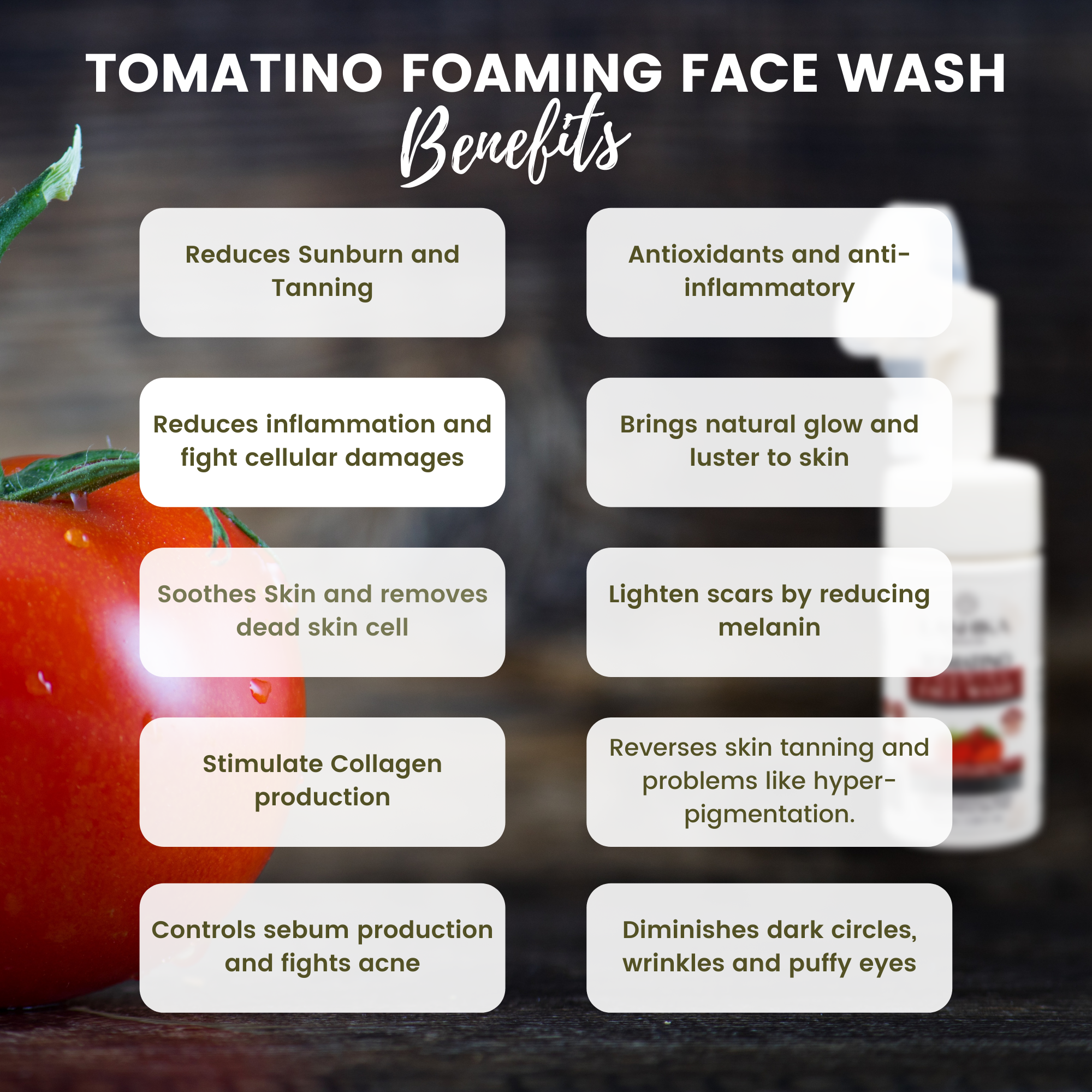Tomatino Foaming Face Wash - 100 ml Enriched with Tomato, Curcumin, Potato &amp; Goodness of Vitamin C &amp; B6 - Suitable for all skin types