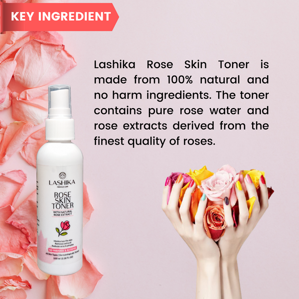 Rose Skin Toner - 100 ml with Natural Rose Extract | Removes extra oil | Reduces acne & pimples | For all skin types