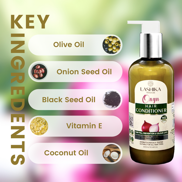 Onyn Conditioner - 300 ml with Onion Seed Oil, Black Seed Oil, Coconut Oil and Keratin for Hairfall Prevention & Color Lock