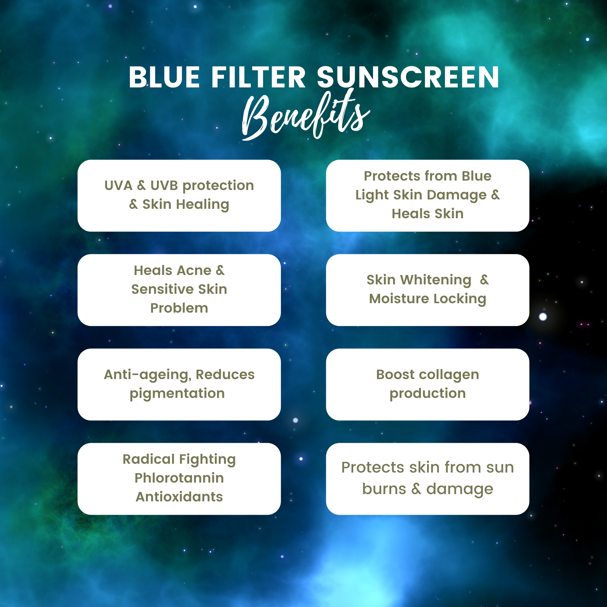 Blue Filter Sunscreen SPF 45 PA+++ - 30 ml with Brown Seaweed, Titanium Dioxide &amp; Zinc Oxide | No Paraben Mineral Oil Product