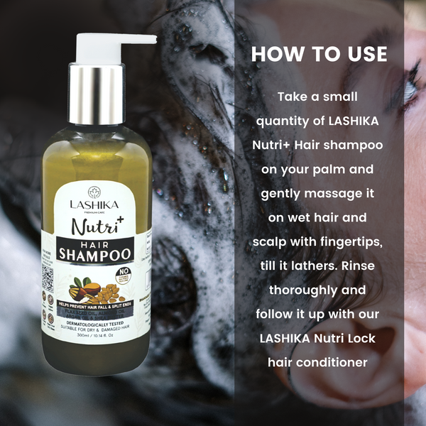 Nutri+ Shampoo - 300 ml with Flax Seed Oil, Almond Oil, Argan Oil & Shea Butter - Suitable for Dry & Damaged Hair