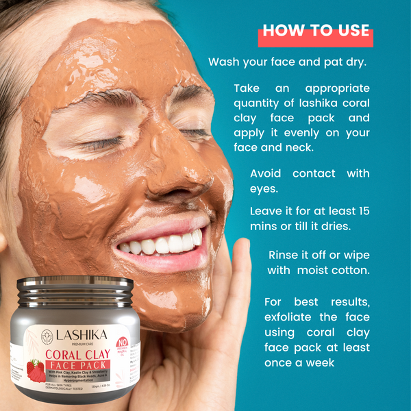 Coral Clay Face Pack - 130 gm with Pink Clay, Kaolin Clay & Strawberry Helps In Removing Black Heads, Acne & Hyperpigmentation - For All Skin Types