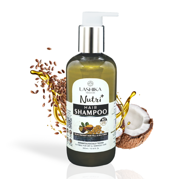 Nutri+ Shampoo - 300 ml with Flax Seed Oil, Almond Oil, Argan Oil & Shea Butter - Suitable for Dry & Damaged Hair