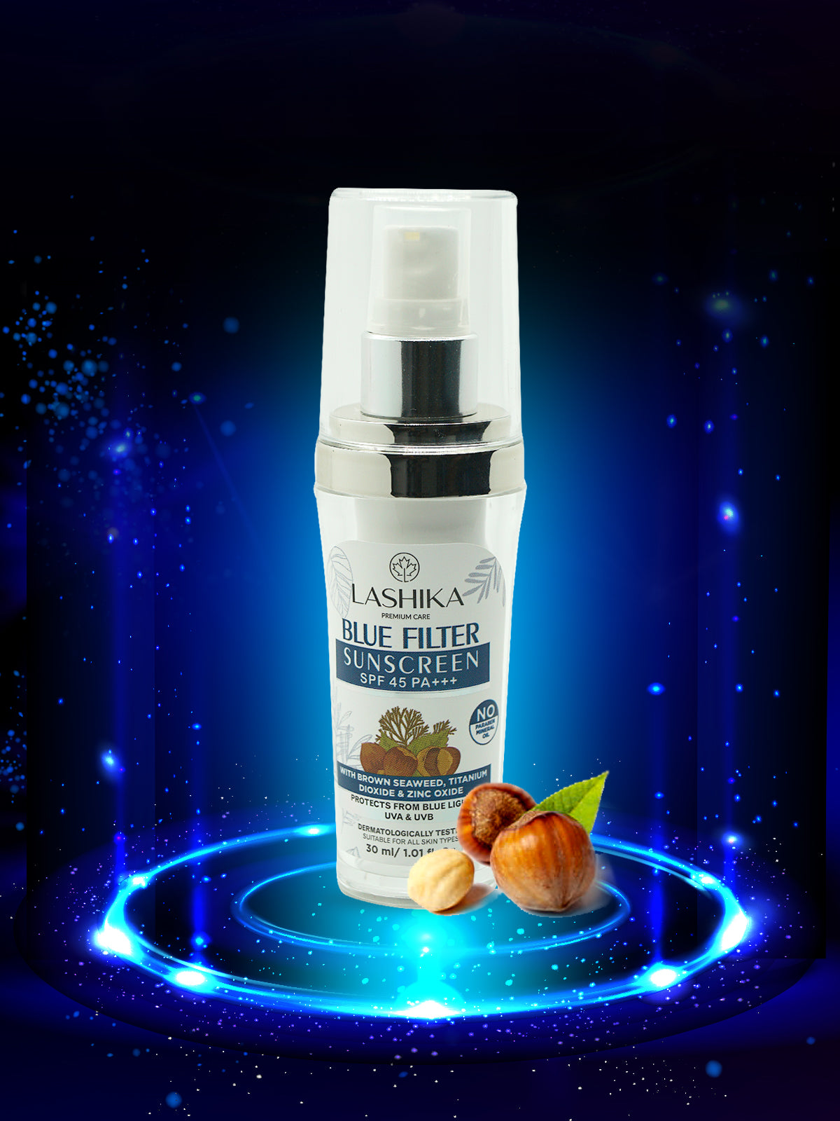 Blue Filter Sunscreen SPF 45 PA+++ - 30 ml with Brown Seaweed, Titanium Dioxide &amp; Zinc Oxide | No Paraben Mineral Oil Product