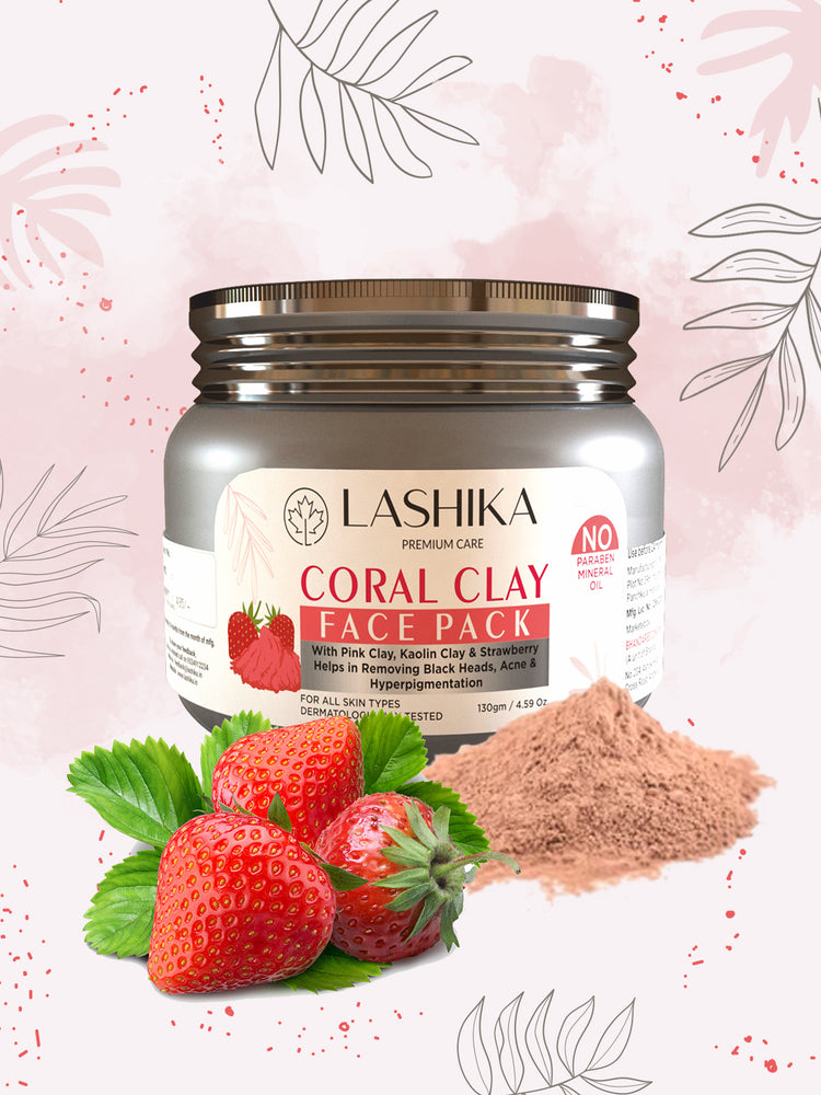 Coral Clay Face Pack - 130 gm with Pink Clay, Kaolin Clay &amp; Strawberry Helps In Removing Black Heads, Acne &amp; Hyperpigmentation - For All Skin Types
