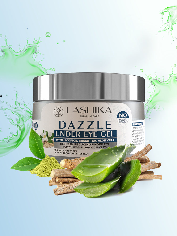 Dazzle Under Eye Gel - 30 ml with Licorice, Green Tea, Aloe Vera Helps in Reducing Under Eye Puffiness &amp; Dark Circles