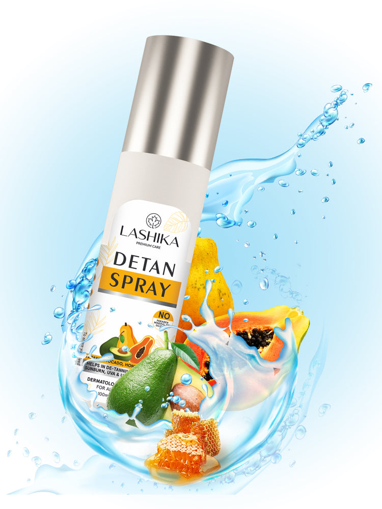 Detan Spray - 100 ml with Papaya Extract, Aloevera Extract, Aloevera Oil, Avocado Oil, Almond Oil, Turmeric Oil &amp; Honey helps in De-tanning &amp; Soothes Sunburn, UVA &amp; UVB Protection