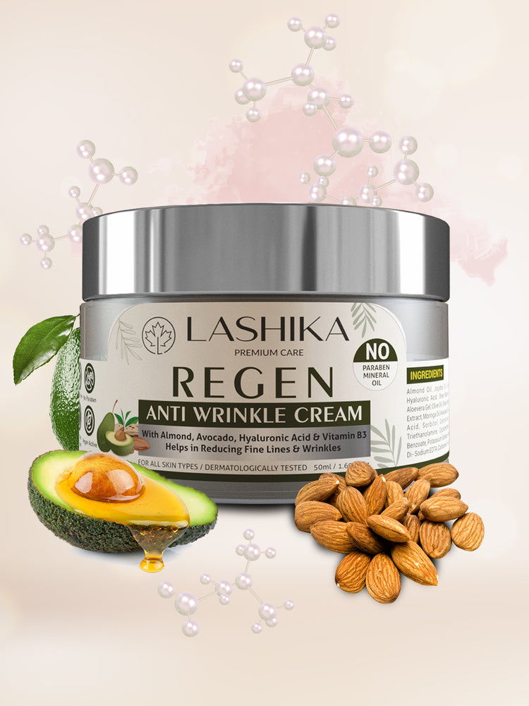Regen Anti Wrinkle Cream - 50 gm - with Almond, Avocado, Hyaluronic Acid &amp; Vit B3 Helps in Reducing Fine Lines &amp; Wrinkles.