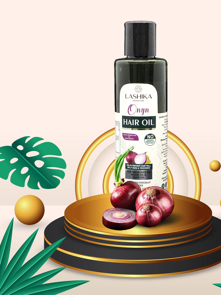 Onyn Hair Oil - 200 ml with Red Onion Seed Oil, Argan Oil &amp; Olive Oil- Helps Prevents Hairfall, Split ends &amp; Frizziness- Suitable for all hair types