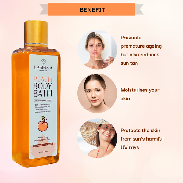 Peach Body Bath - Shower Gel - 250 gm with Natural Peach Extract | 100% Soap Free Formula | Cleanses & Purifies Skin| Retains Skin Moisture| Makes Skin Soft & Supple | For all Skin types